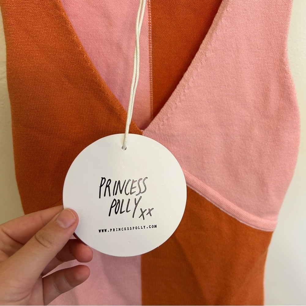 NWT Princess Polly Sienna Colorblock Knit Mini Dress Pink Orange Plunge Size M/L - Picture 6 of 10